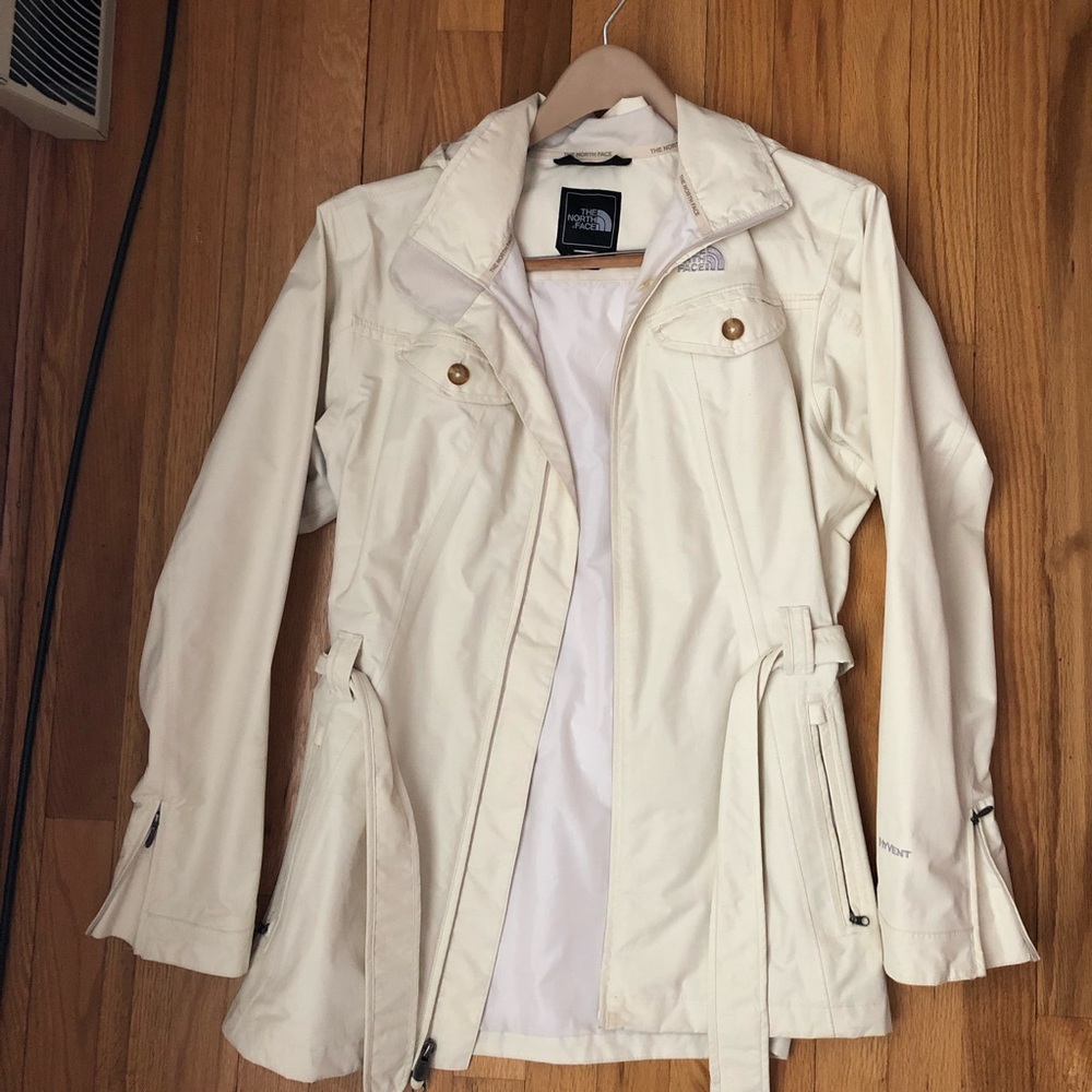 North Face Cream Colored Belted Shell Jacket